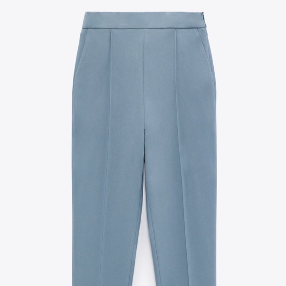 Light Blue HIGH WAISTED STRAIGHT CUT PANTS